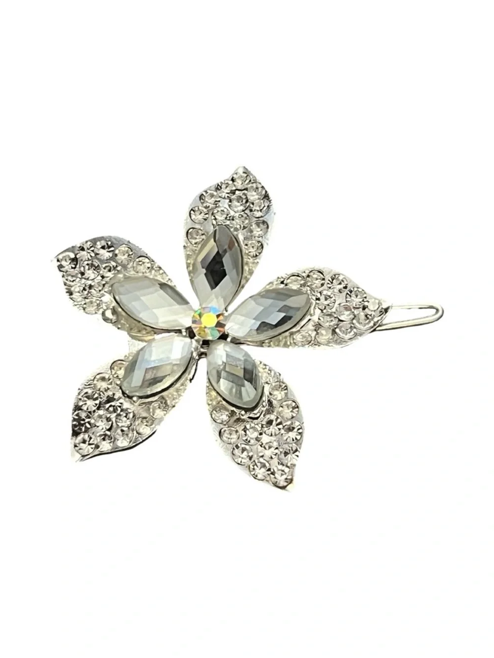 Crystal Flower Hair Clip - Clear Silver Sparkle 2.5” FINAL PRICE DROP